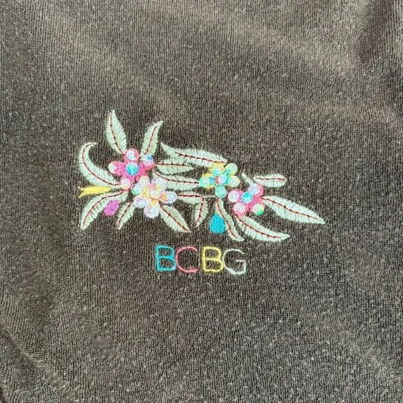 Y2K BCBGMAXAZRIA Olive Green Velour Hoodie Jacket Floral Bird Embroidery Large - Picture 6 of 7